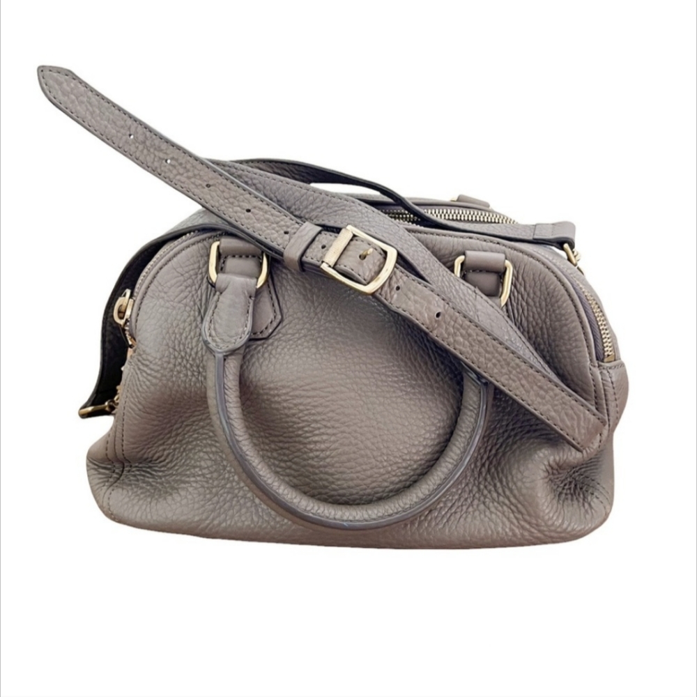 J Crew pebbled leather satchel beige grey taupe purse bag